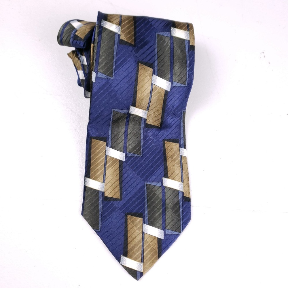 Ziggurat Tie Blue Geometric Print Retro‎ Style Business Neckwear Classic